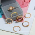 Anel de conjunto retro de 7 peças, Retro Totem Pattern Dot Diamond Virgin Ring Set